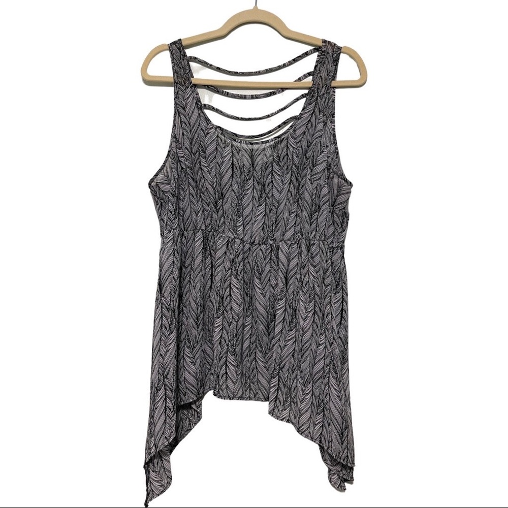 Torrid Black and White Sheer Feather Print Top